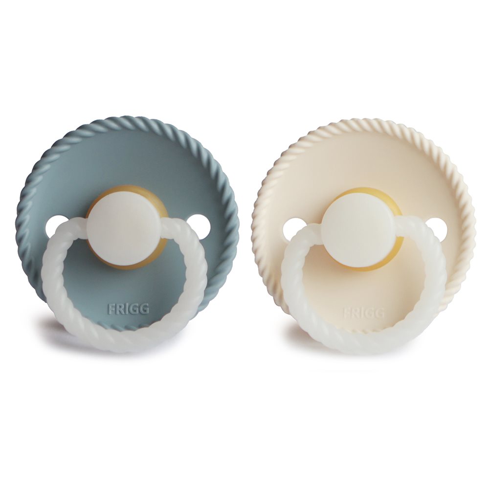 Frigg Round Latex 2-Pack Pacifiers - Stone Blue Night/Cream Night - Size 1 | Casa Childrenswear