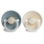 Frigg Round Latex 2-Pack Pacifiers - Stone Blue Night/Cream Night - Size 1 | Casa Childrenswear