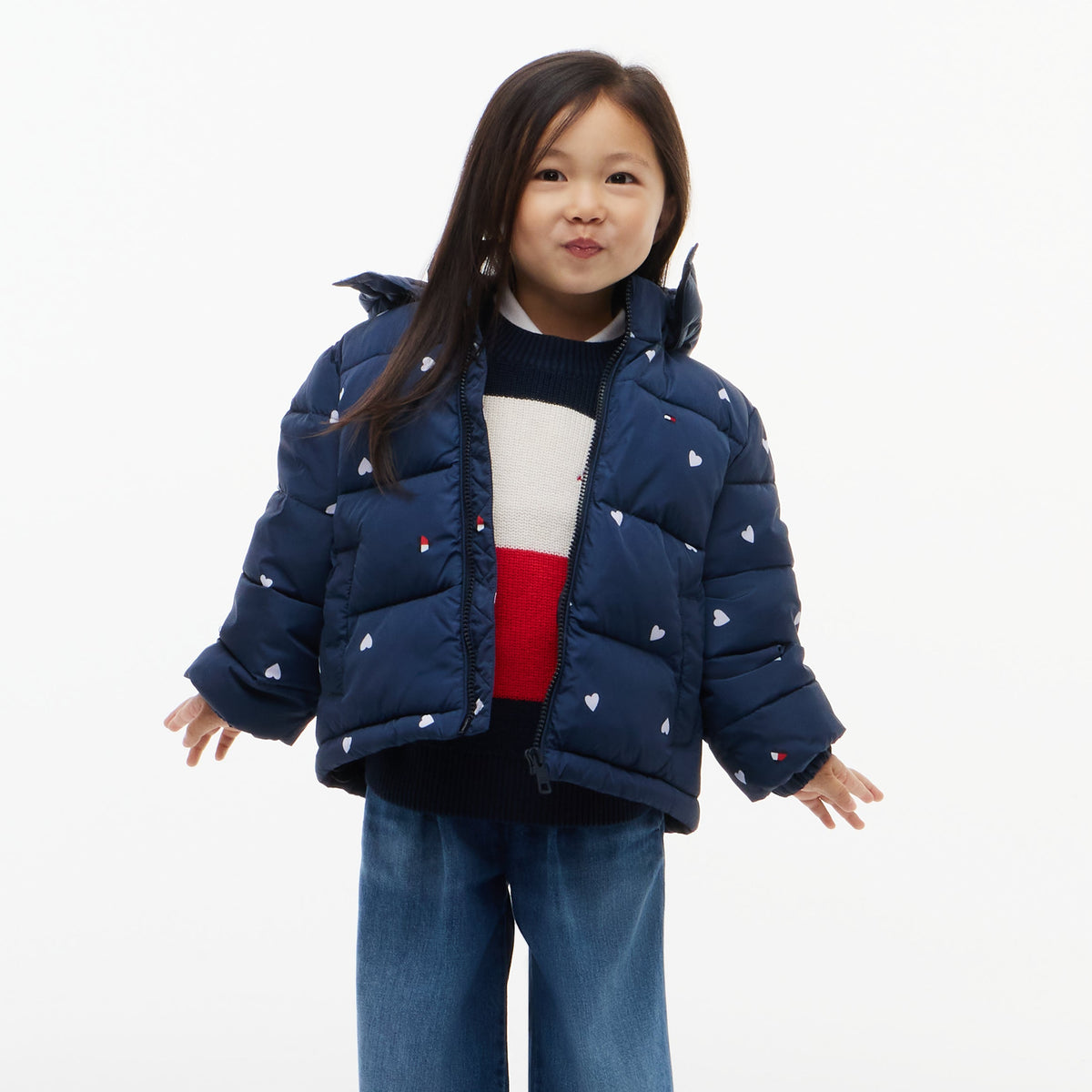 Tommy Hilfiger Baby Girls Navy Heart Print Jacket - back view