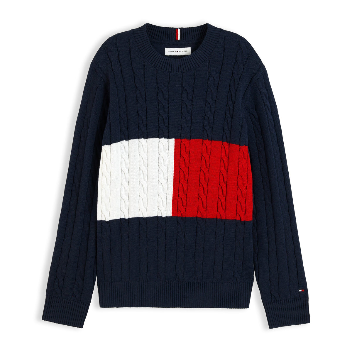 Boys Navy Flag Cotton Cable Sweater