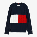 Tommy Hilfiger Boys Navy Flag Cotton Cable Sweater - front view