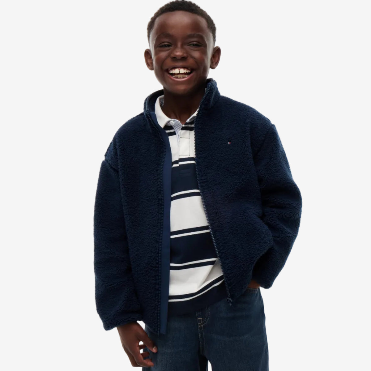 Tommy Hilfiger Boys Navy Full Zip Sweatshirt - zip detail view