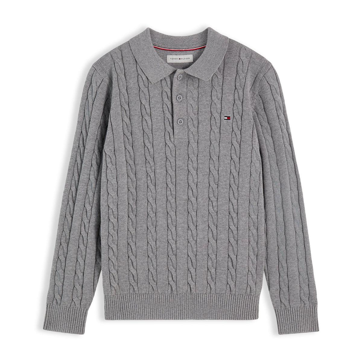 Boys Grey Cable Polo Sweater