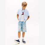 Tommy Hilfiger Boys Blue Short Sleeve Oxford Cotton Shirt | Casa Childrenswear