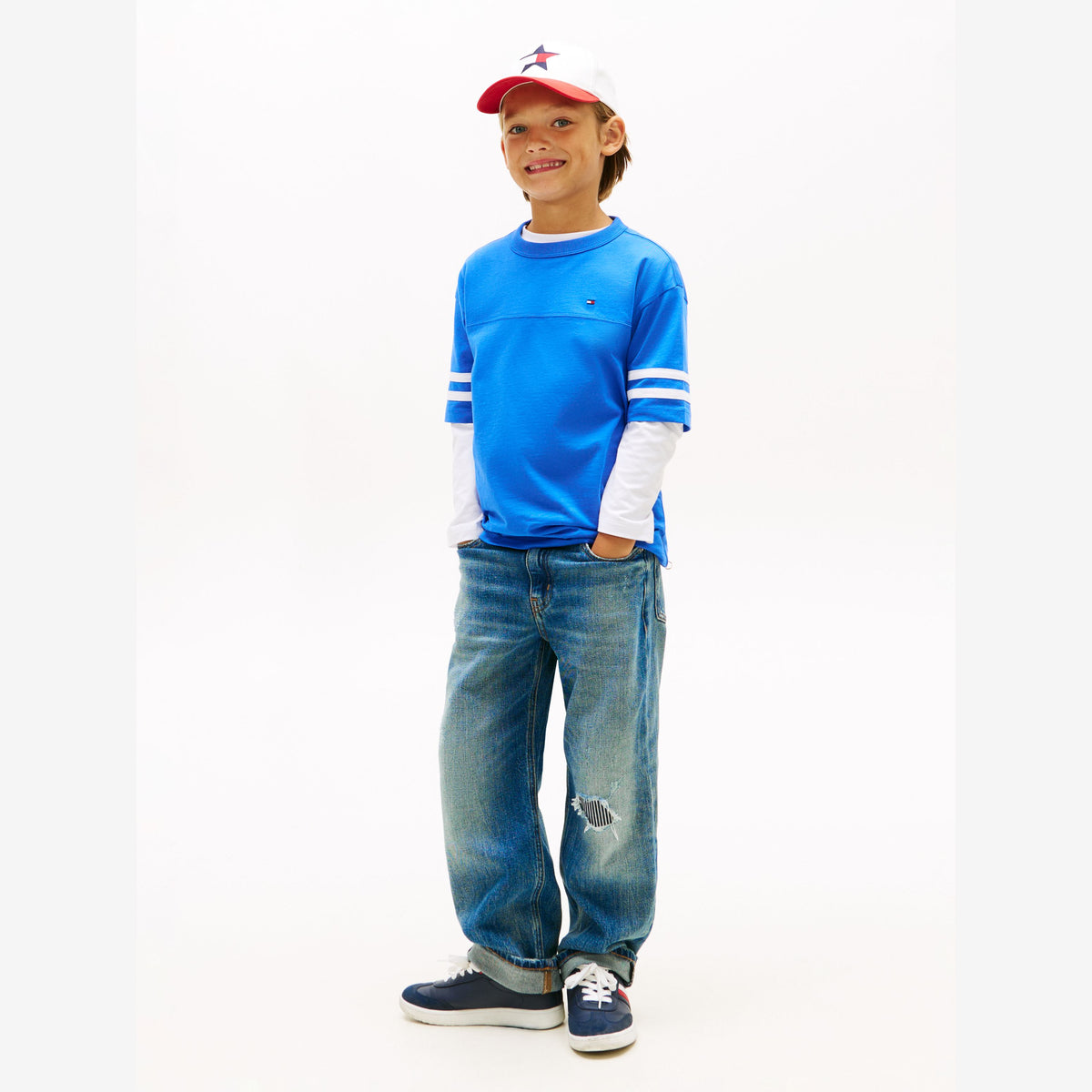 Tommy Hilfiger Boys Blue Varsity Stripes T-Shirt | Casa Childrenswear
