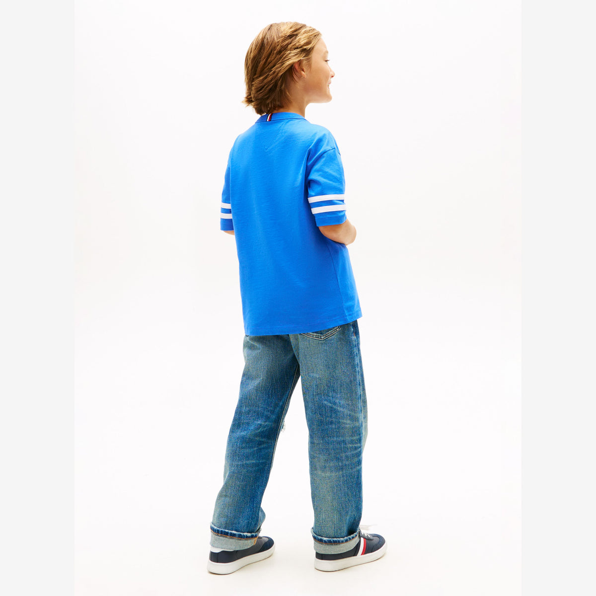 Tommy Hilfiger Boys Blue Varsity Stripes T-Shirt | Casa Childrenswear