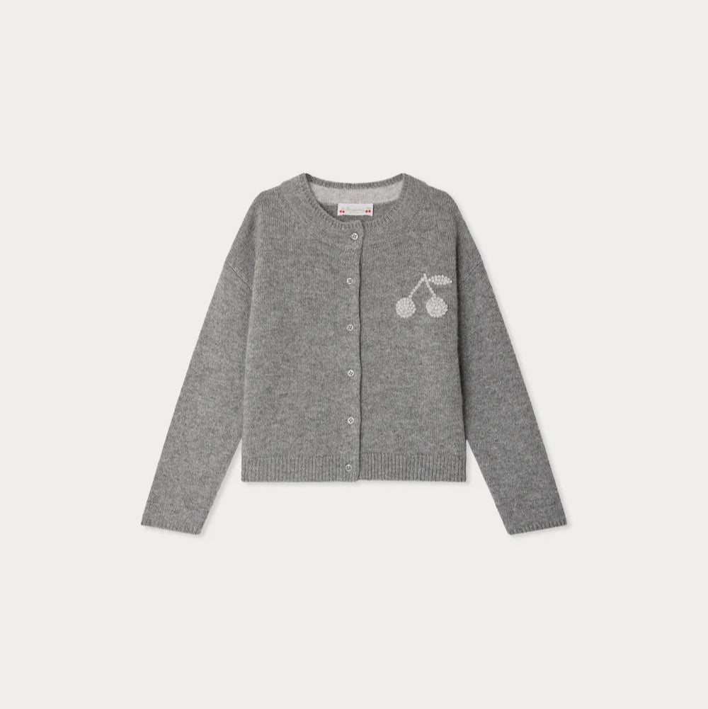 Bonpoint Grey Cherry Logo Cardigan | Casa Childrenswear