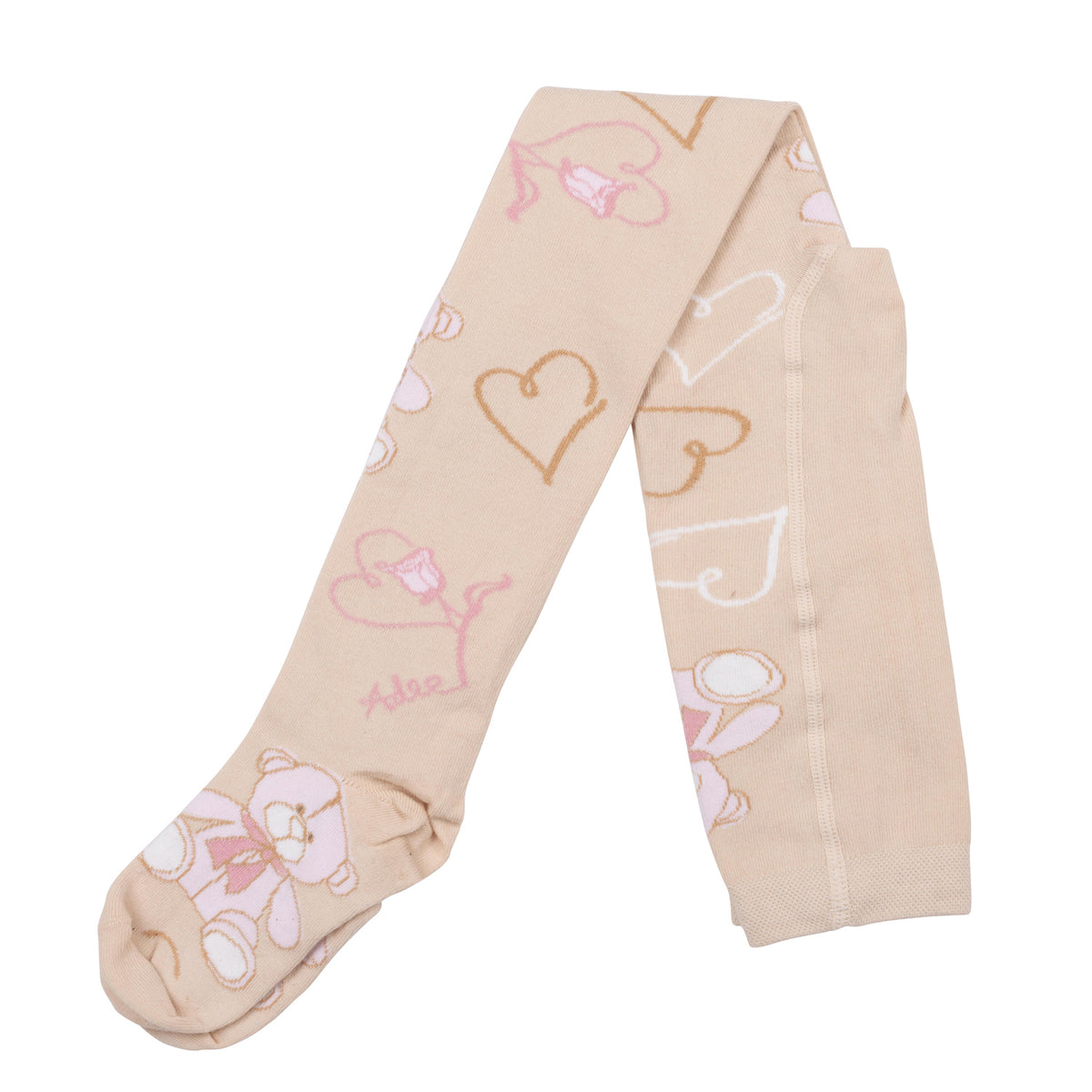 Beige Teddy Print Tights