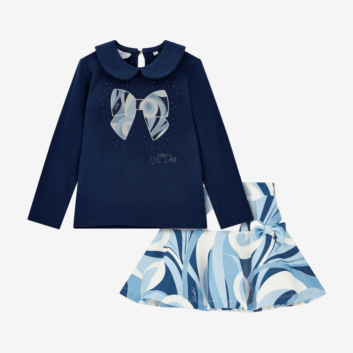 A Dee Nellie Navy Swirl Print Skirt Set | Casa Childrenswear