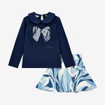 A Dee Nellie Navy Swirl Print Skirt Set | Casa Childrenswear