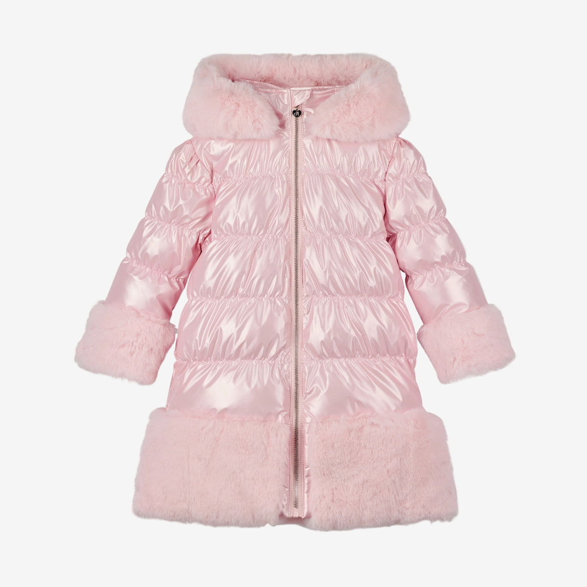 A Dee Aurora Pink Long Fur Trim Jacket | Casa Childrenswear