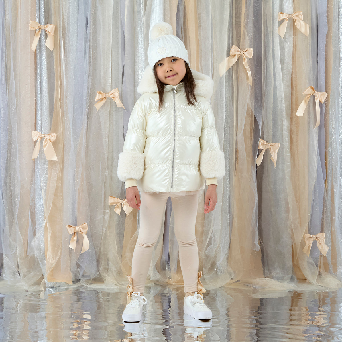 A Dee Avery White Short Fur Trim Jacket | Casa Childrenswear