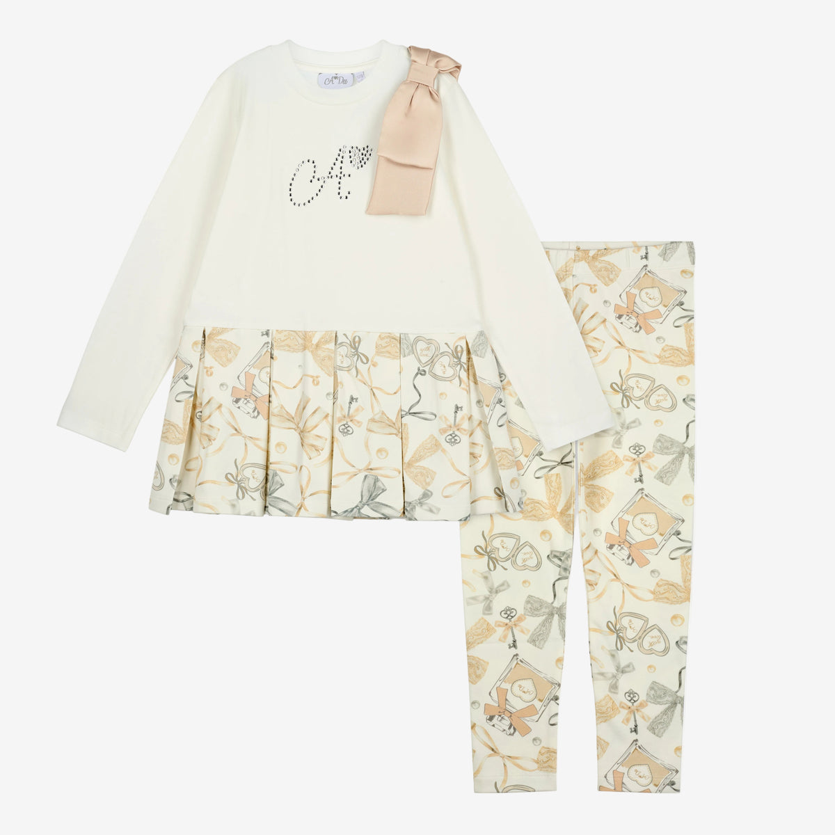 A Dee Blake White Bow Print Peplum Legging Set | Casa Childrenswear