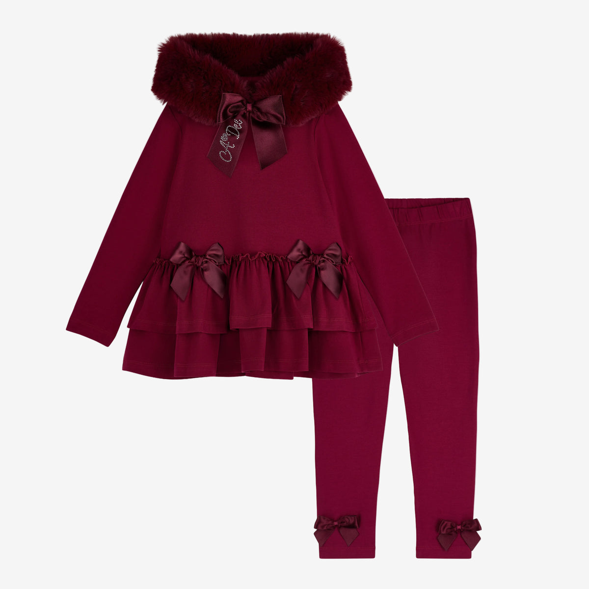 A Dee Alina Cherry Fur Trim Legging Set | Casa Childrenswear