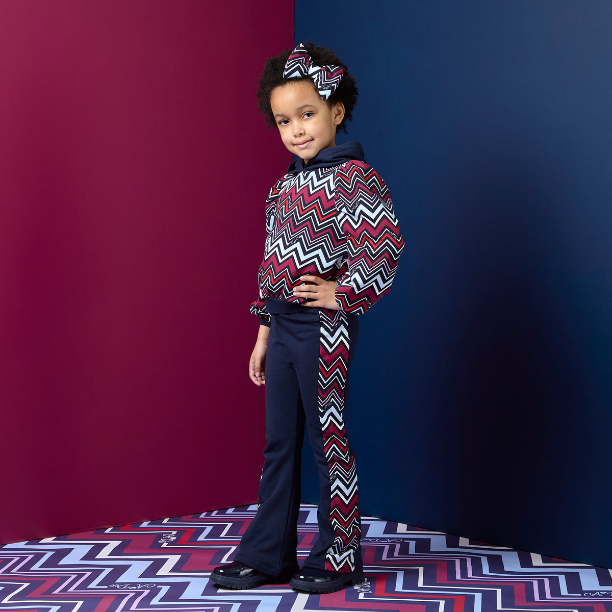 A Dee Coco Navy Chevron Print Flare Tracksuit | Casa Childrenswear