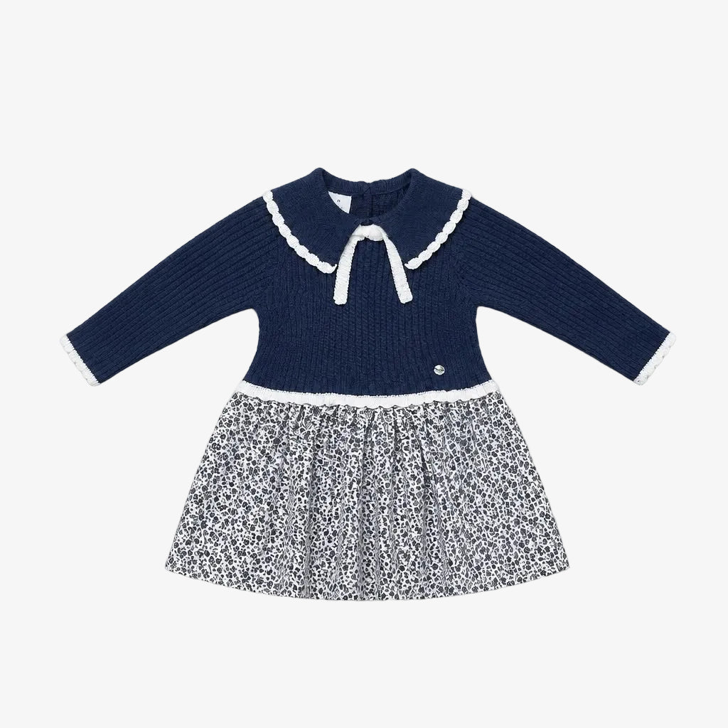 Granlei Girls Blue Dress with Flower Print - front view