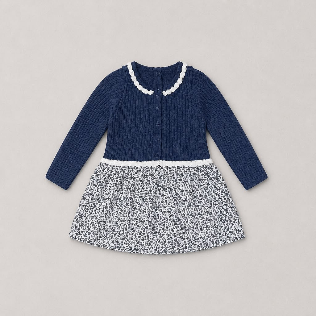 Granlei Girls Blue Dress with Flower Print - back view