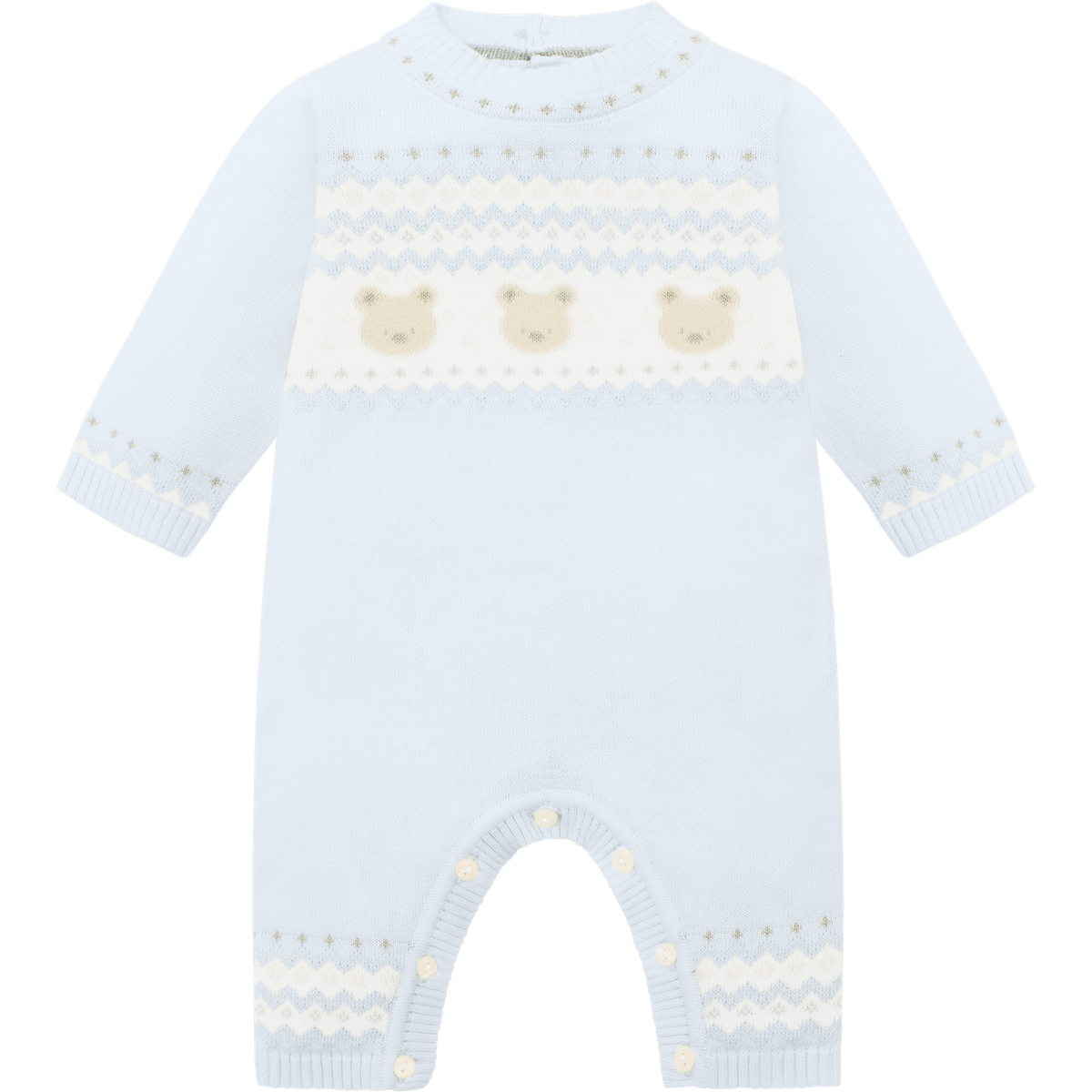 Kristian Blue Kniited Babygrow with Bear Print & Hat