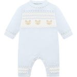 Kristian Blue Kniited Babygrow with Bear Print & Hat