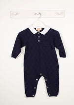 Baby Boy Navy Diamond Knitted Romper