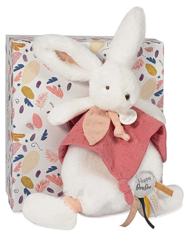 Pink & White Plush Happy Bunny Teddy in gift box