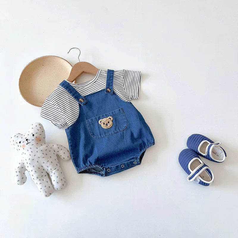 Happy Baby Embroidered Bear Denim Dungarees