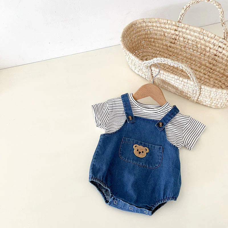 Happy Baby Embroidered Bear Denim Dungarees