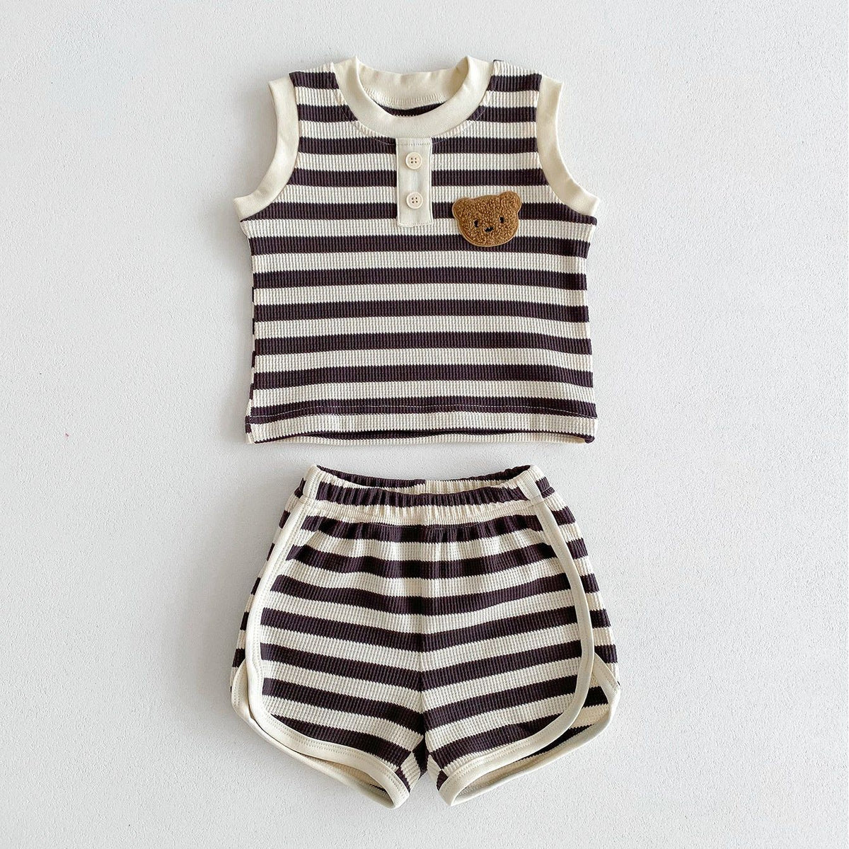 Cozy Crew Club The Bear Beach Brown Stripe Shorts & T-Shirt | Casa Childrenswear