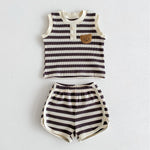 Cozy Crew Club The Bear Beach Brown Stripe Shorts & T-Shirt | Casa Childrenswear