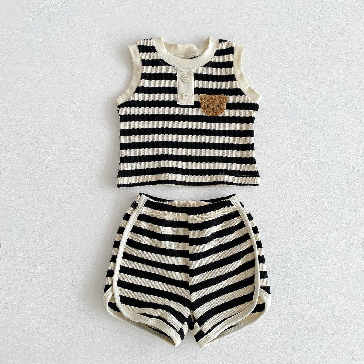 The Bear Beach Black Stripe Shorts & T-Shirt