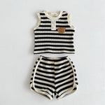 The Bear Beach Black Stripe Shorts & T-Shirt