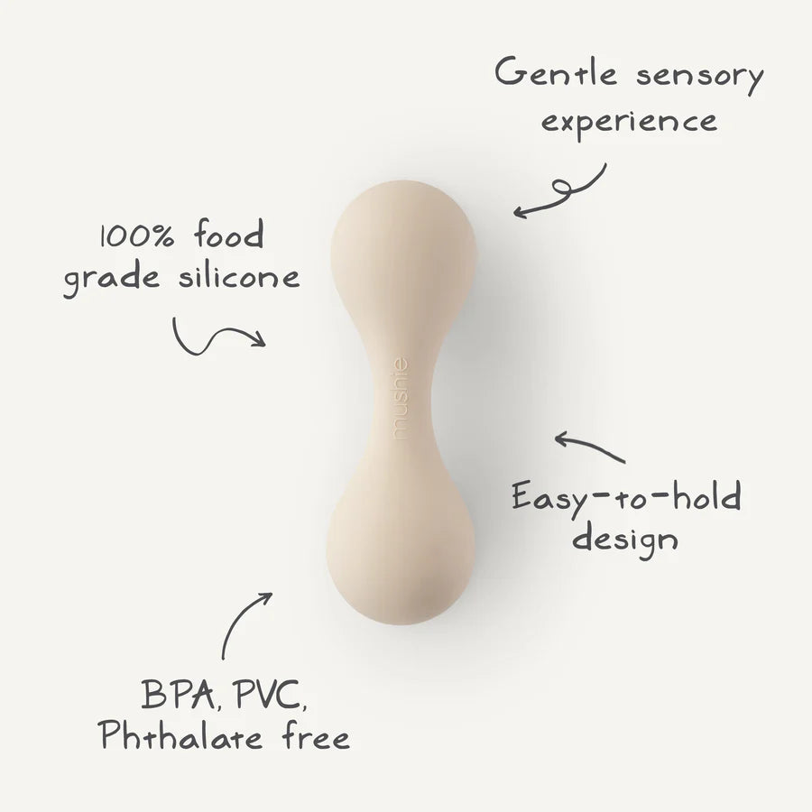 Mushie Silicone Baby Rattle Toy - Natural