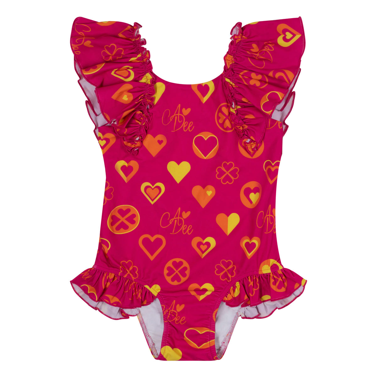 Dori Pink Colour Block Heart Print-Swimsuit