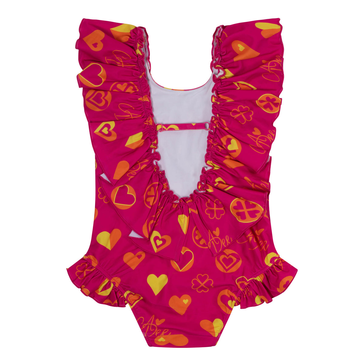 Dori Pink Colour Block Heart Print-Swimsuit