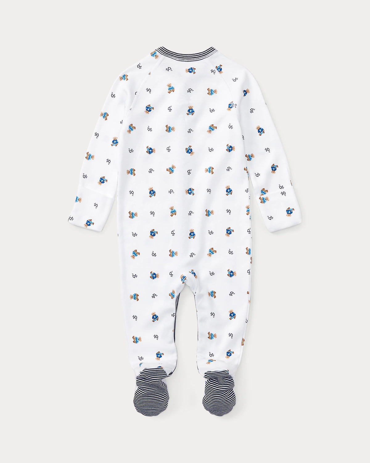 Baby Boys White/ Blue Polo Bear Cotton Coverall