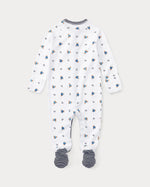 Baby Boys White/ Blue Polo Bear Cotton Coverall