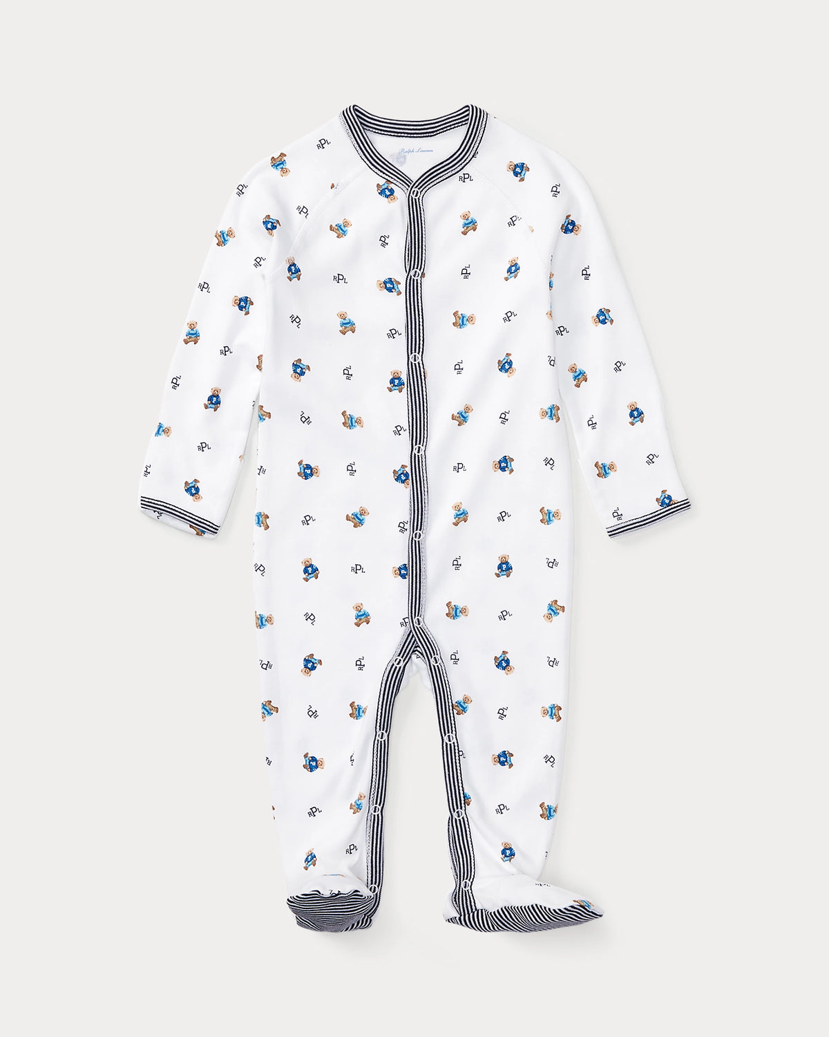 Baby Boys White/ Blue Polo Bear Cotton Coverall