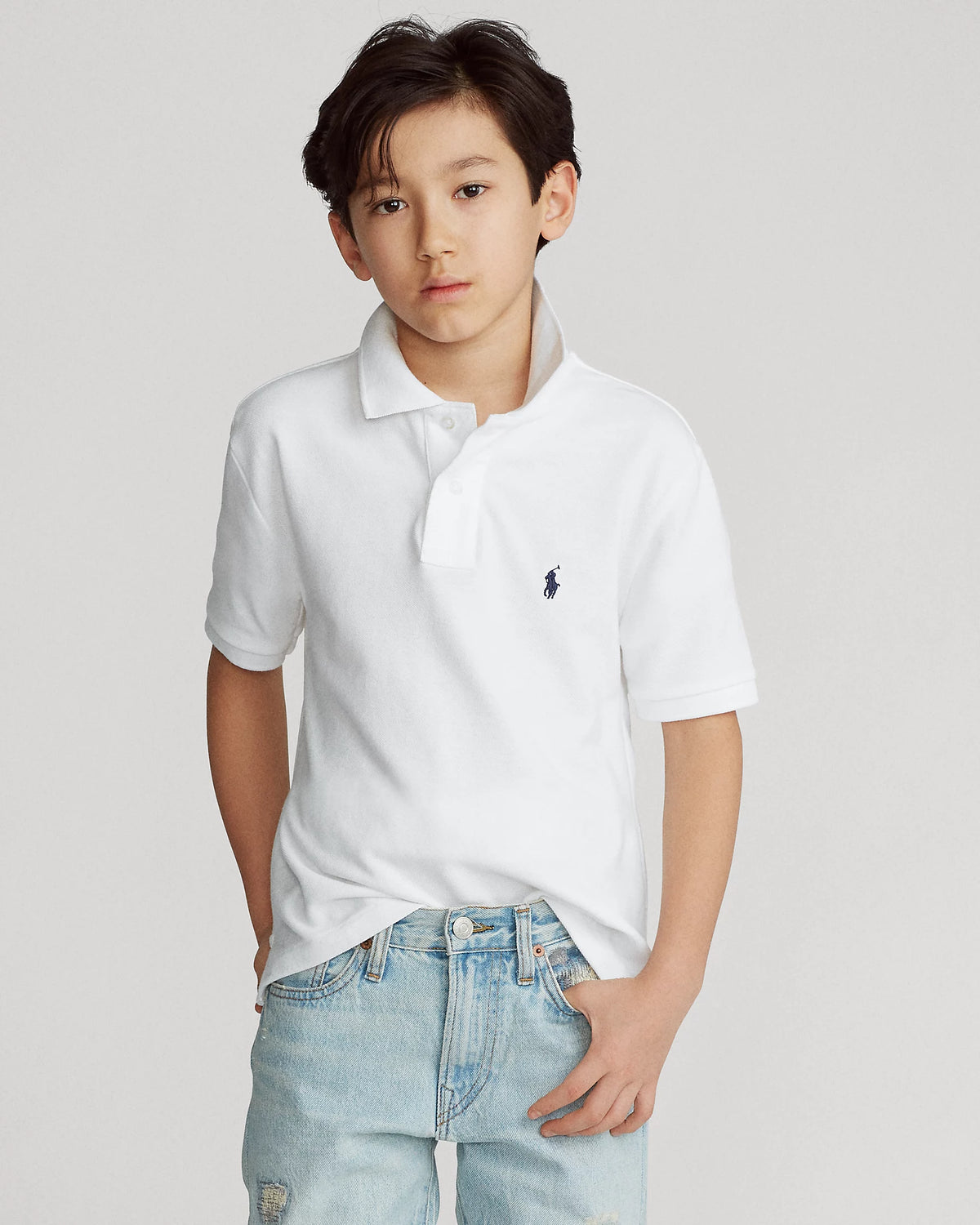 Ralph Lauren Boys White Slim Fit Cotton Polo Shirt | Casa Childrenswear