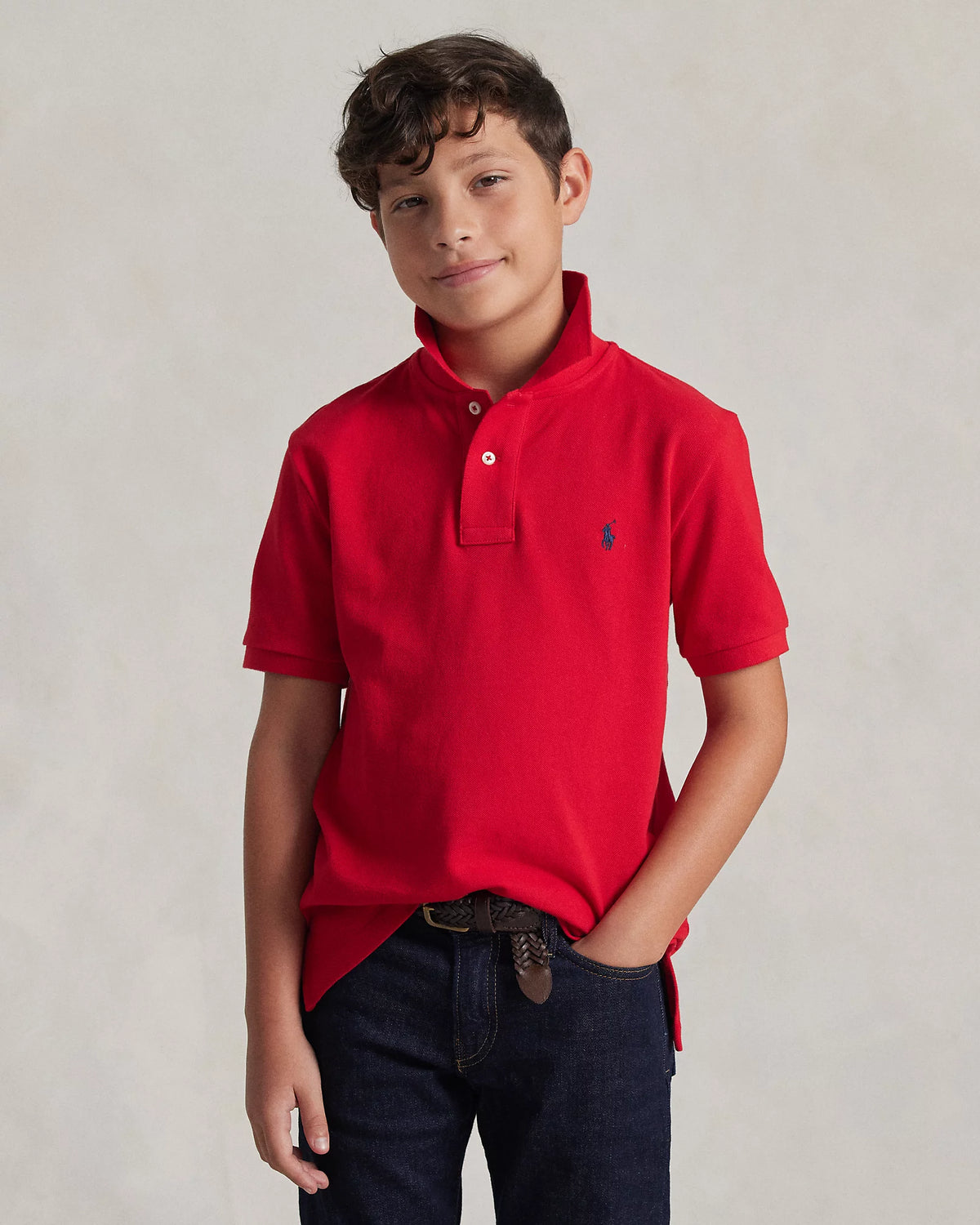 Slim Fit Red Cotton Mesh Polo