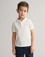 Boys White Shield Pique Polo Shirt