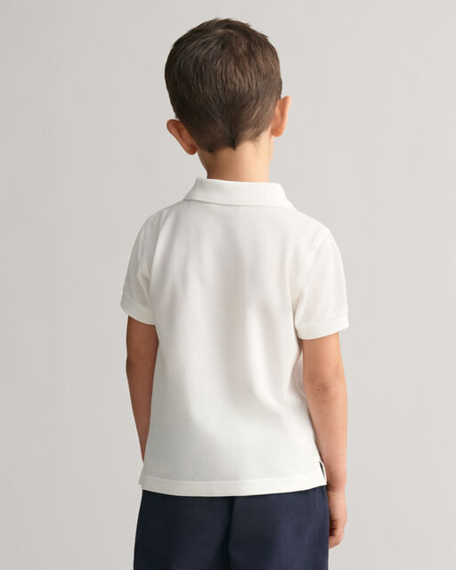 Boys White Shield Pique Polo Shirt