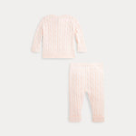 Ralph Lauren Baby Girls Pink Cotton Cable Knit Trouser Set | Casa Childrenswear