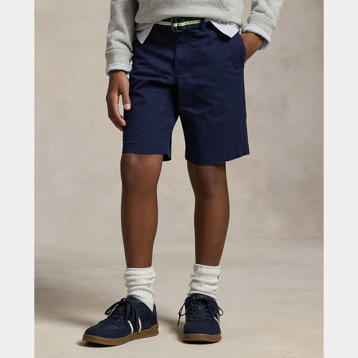 Belted Skinny Fit Chino Short Navy