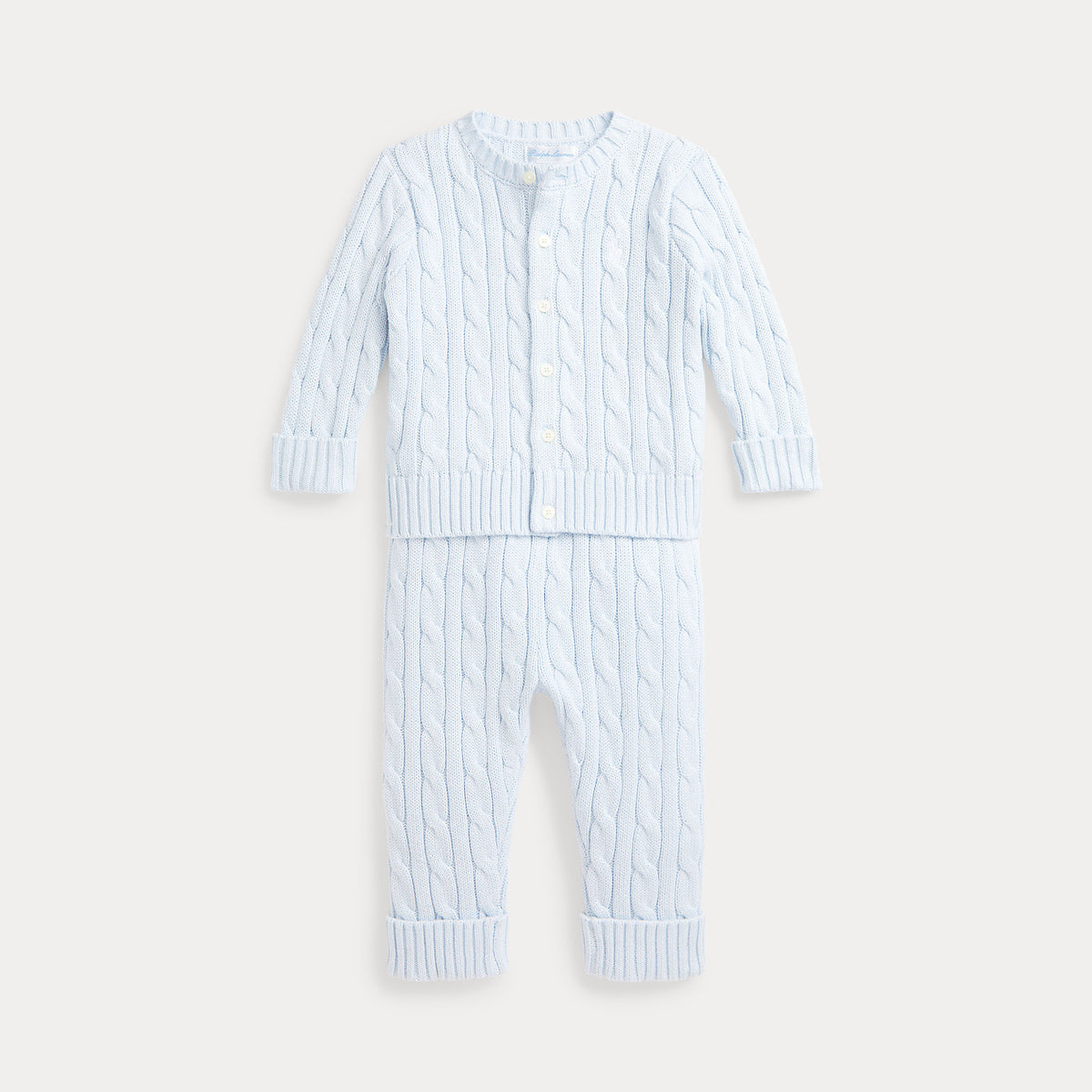 Ralph Lauren Baby Boys Blue Cotton Cable Knit Trouser Set | Casa Childrenswear