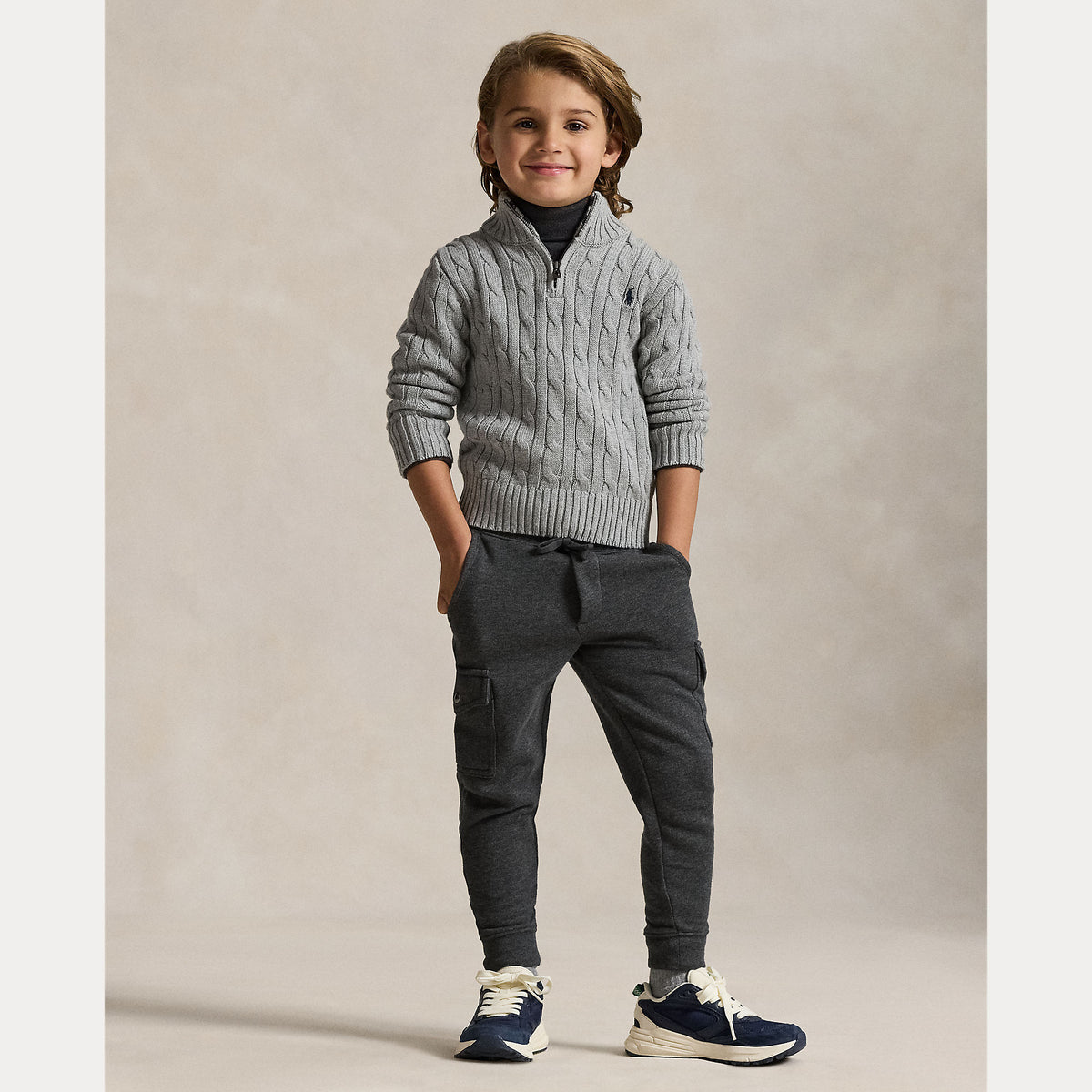 Boys Grey Quarter Zip Sweater