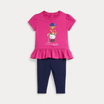 Ralph Lauren Baby Girls Navy Cerise Legging Set | Casa Childrenswear