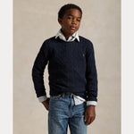 Boys Navy Cotton Cable Sweater